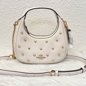 Coach Carmen Mini Crossbody Bag With Heart Rivets Leather/Gold/Chalk CDB85 NWT